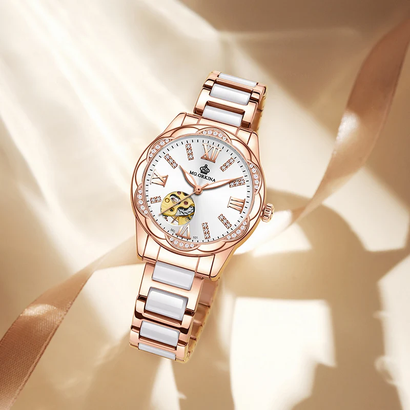 Montre Femme luxe haut marque femmes montres étanche en céramique squelette conception dames automatique mécanique montres femmes