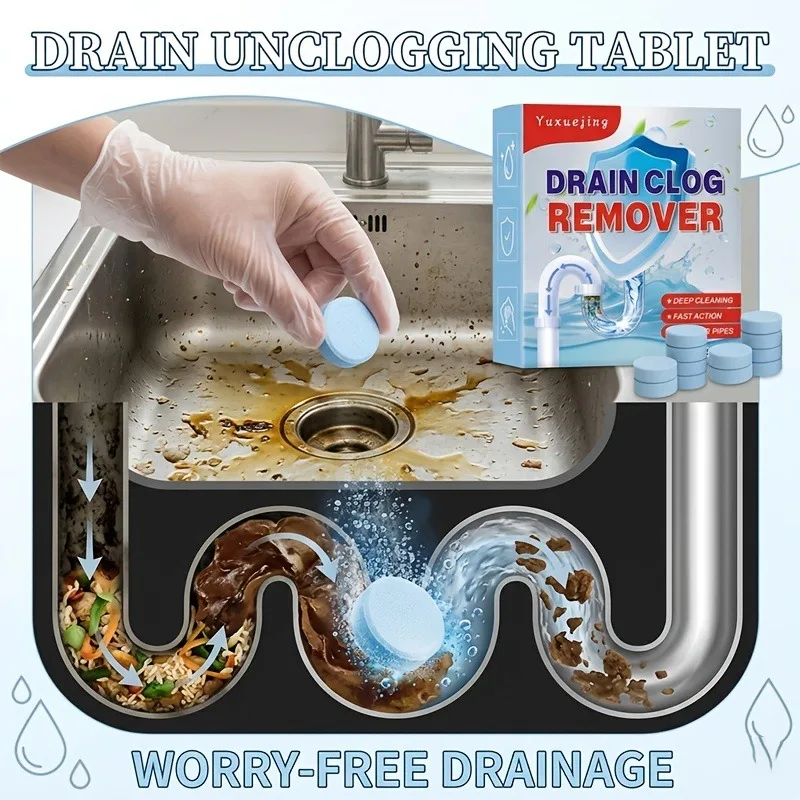 Blue pipeline cleaning sheet quickly clears oil stains, hair, and sewage effervescent sheet