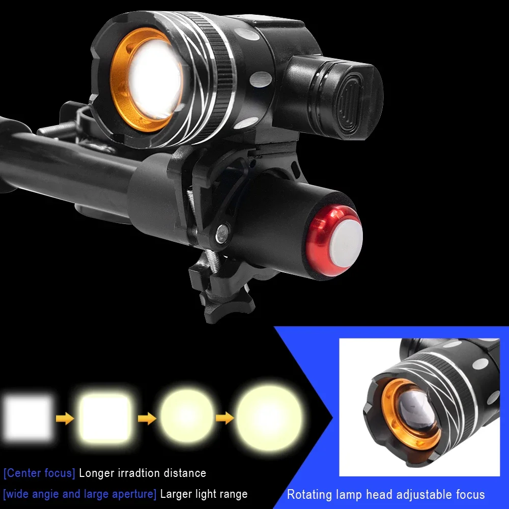 LED-Scheinwerfer für Xiaomi M365 / Pro Elektroroller, zoombar, 1200 mAh Akku, USB wiederaufladbar, 150 lm, XM-L T6 Frontlicht – Detail 4