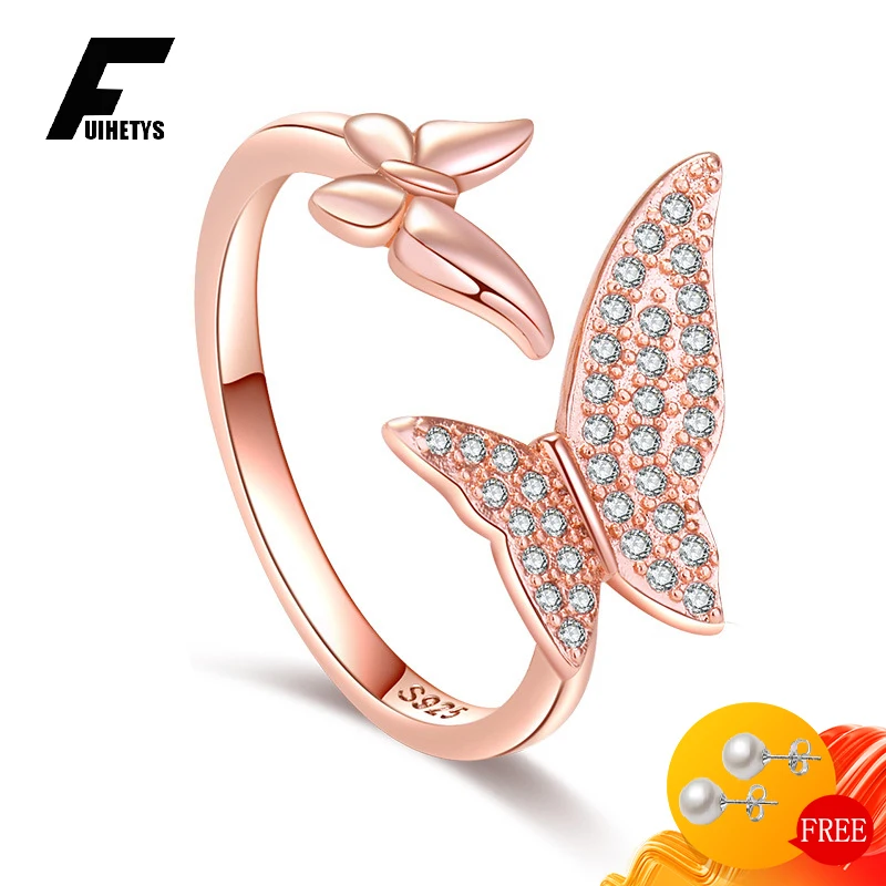 

Fashion 925 Silver Jewelry Ring Accessories with Zircon Gemstone Butterfly Shape Open Finger Rings for Women Wedding Party Gift