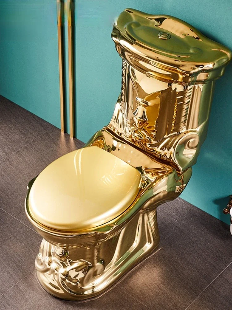 Artistic Golden Diamonds Style One Piece Closestool Siphon Jet Fluishing S-Trap Floor Mounted Luxious Villa Bathroom Seat Toilet