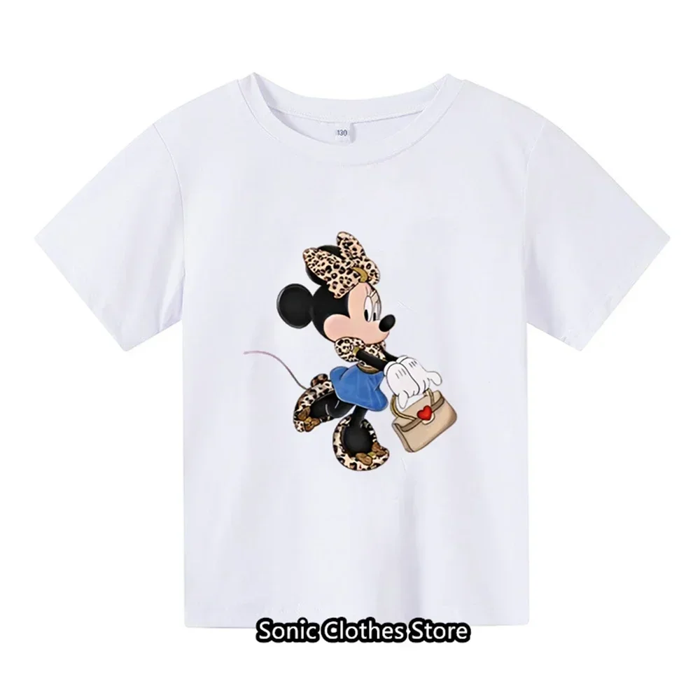 Cartoon Minnie Mouse Printed T-shirt for Girls Aged 3-14 Summer New Children's Fashion T-shirt