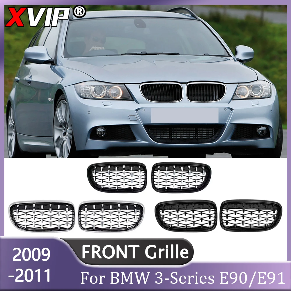 

XVIP Chrome Silver Diamonds Style Front Grilles For BMW 3 Series E90 E91 2009-2011 LCI 325i 328i Glossy Single Line Style Grills