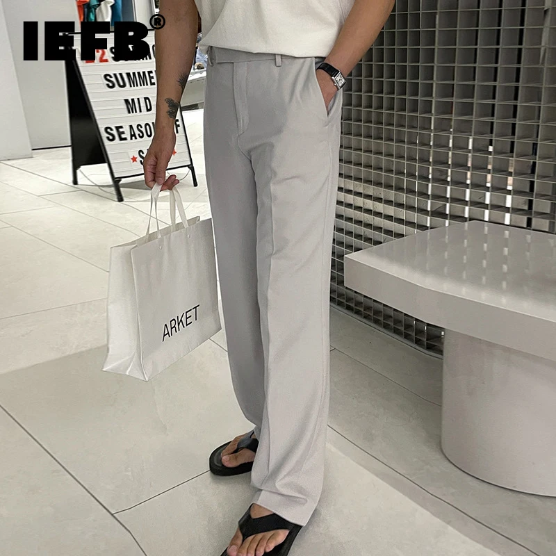 

IEFB New Summer Male Suit Pants Business Casual Zipper Menwear Straight Wide Leg Loose Solid Color Male Trousers Fashion 9C6529