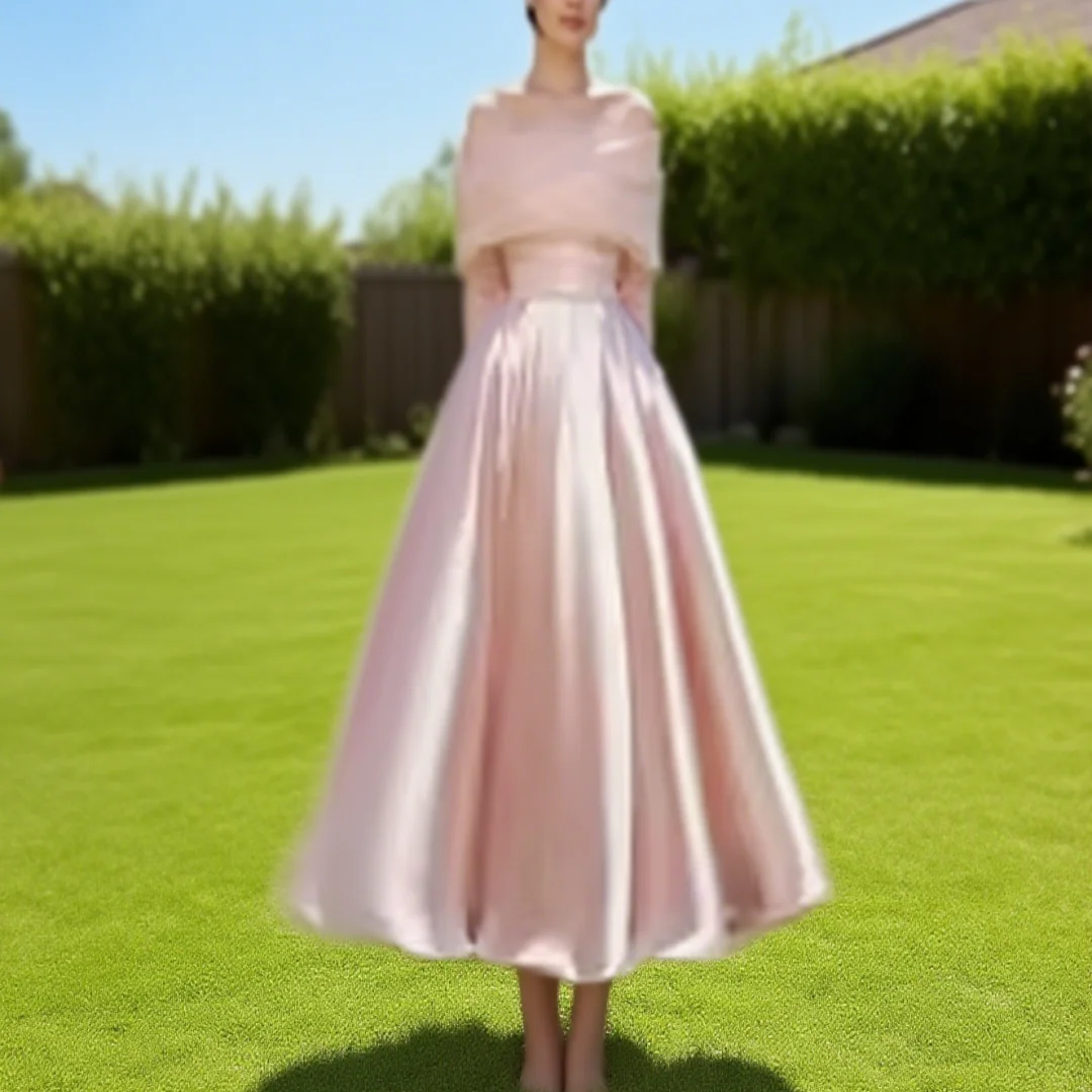 ที่กําหนดเองปิดไหล่ A-Line ชุดราตรีจีบแขนยาว Elegant ข้อเท้า-ความยาวอย่างเป็นทางการ Evening Porm Dress