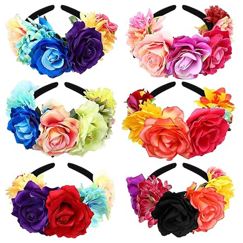 

Mexican Flower Headband Fiesta Rose Floral Crown Easter Mardi Gras Headpiece for Women Girls Party Cosplay