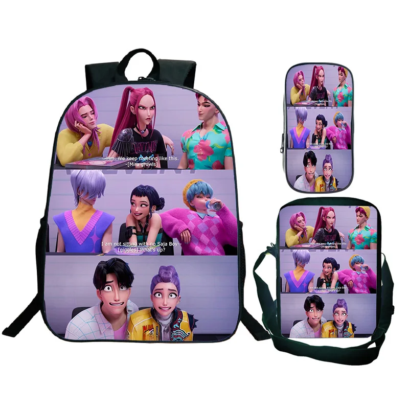 

KPop Demon Hunters легкий модный рюкзак «сделай сам» на заказ рюкзак с героями мультфильмов сумка на плечо сумка для ручек 3 шт. популярные игровые рюкзаки Mochilas