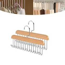 Anti Slip Multi Hook Coat Rack, Multifunctional Non-Slip Storage Hangers with 8 Hooks, 360 Degree Swivel Wooden Belt Hanger