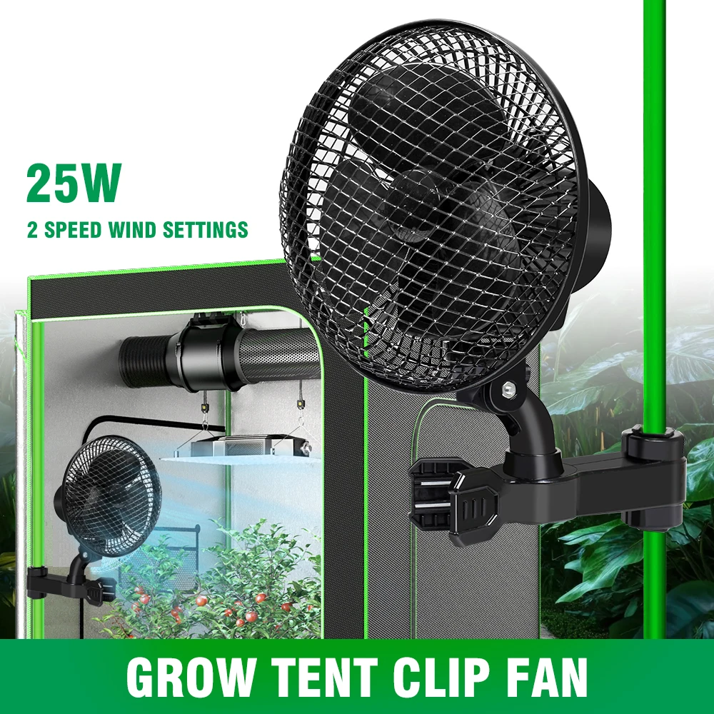 Grow Tent Fan Leistungsstarker oszillierender Ventilator für effiziente Luftzirkulation, einstellbare 2 Geschwindigkeitsstufen mit Clip