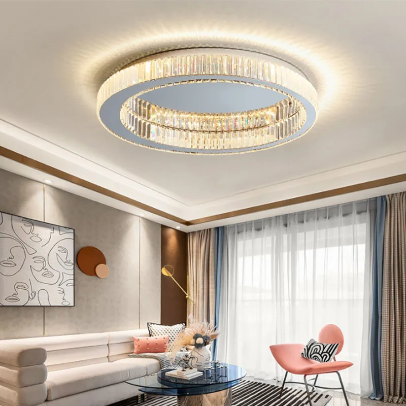 

Light Luxury Crystal Circle Ceiling Lamp Creative Led Lights Simple Chandelier Living Room Bedroom Decorative Indoor Lighting