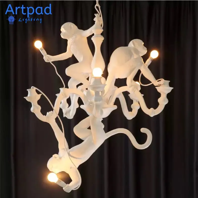 

Art Monkey Chandelier White Black Resin Post Modern LED Pendnat Lamp for Bar Coffee Living Room Indoor Decor 2023 NEW Lighting