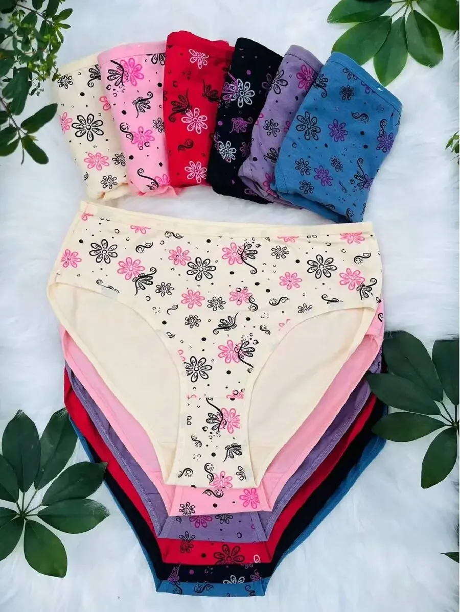 

12 Pcs Women Cotton Briefs High Density Breathable Stretchy Underwear Floral Print Assorted Colors