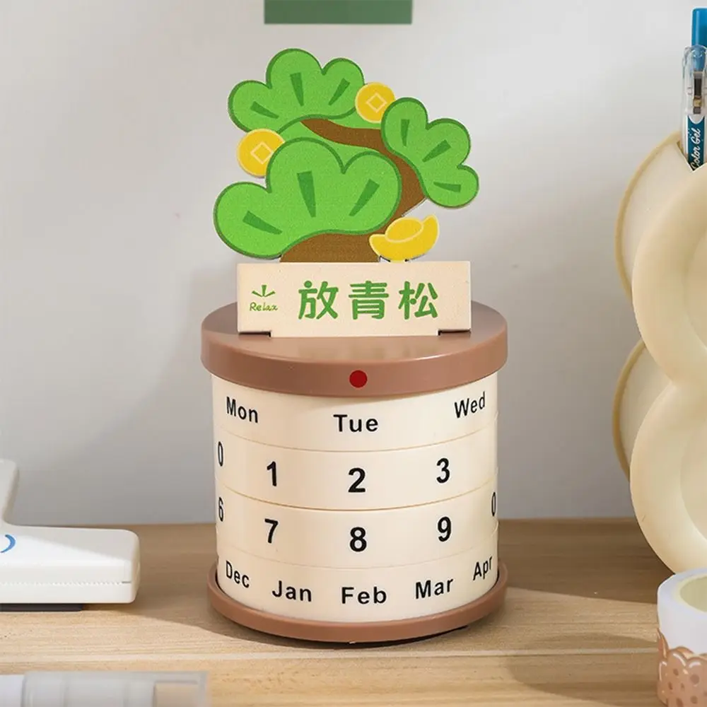 Reusable Plant Pot Perpetual Calendar Date Rotatable Stable Art Rotating Desk Calendar Round Multi-purpose