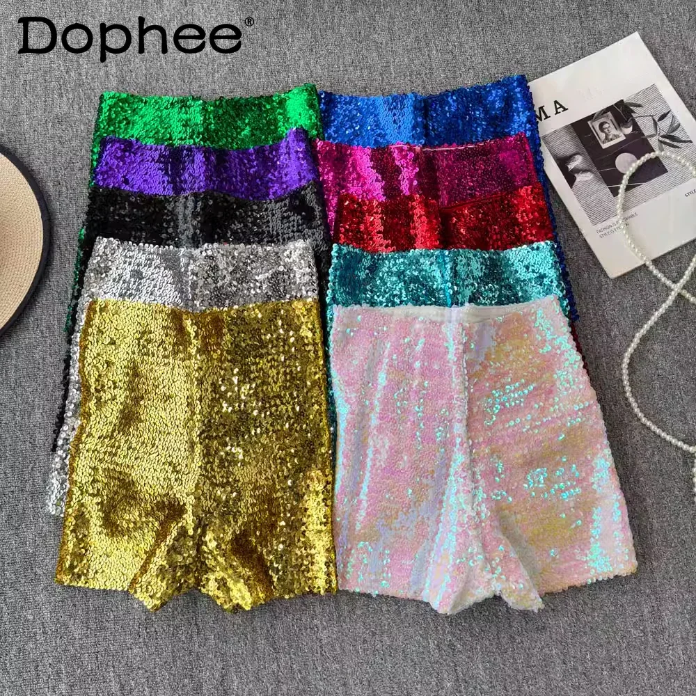 Summer New Fashion High Waist Heavy Industry Sequin Design Shorts Female Slim Skinny Casual Short Pants Sexy Girls 2025