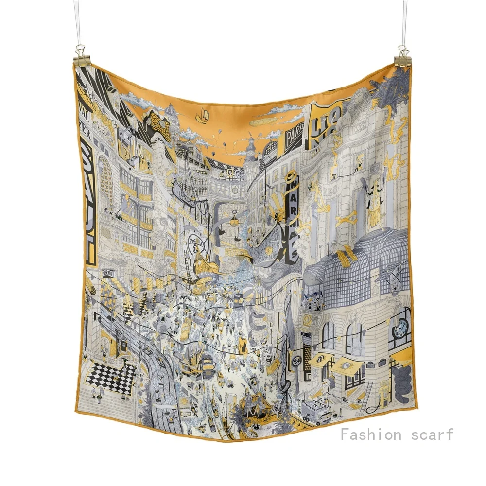 

Современное городское здание, женское саржевое украшение, маленький квадратный шарф, аксессуары, шелковый шарф, роскошный шарф, оптовая продажа, подарки для девочек