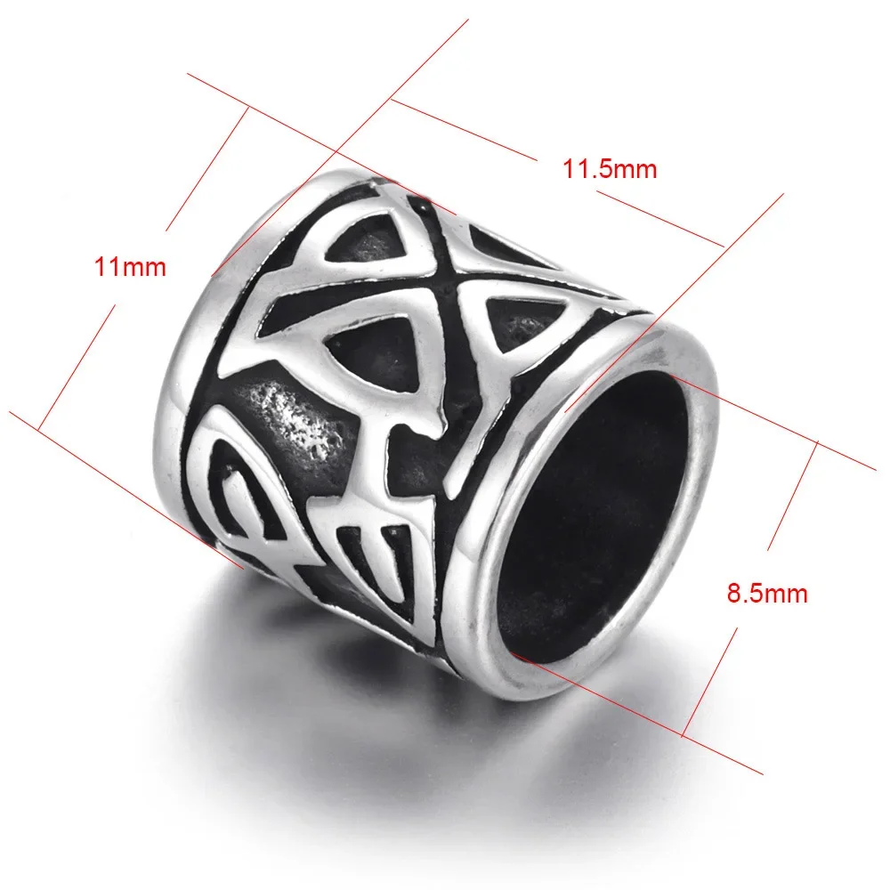 Stainless Steel Viking Beads Large Hole Blacken Slider Spacer Fit 8mm Leather Bracelet Jewelry Making DIYSupplies