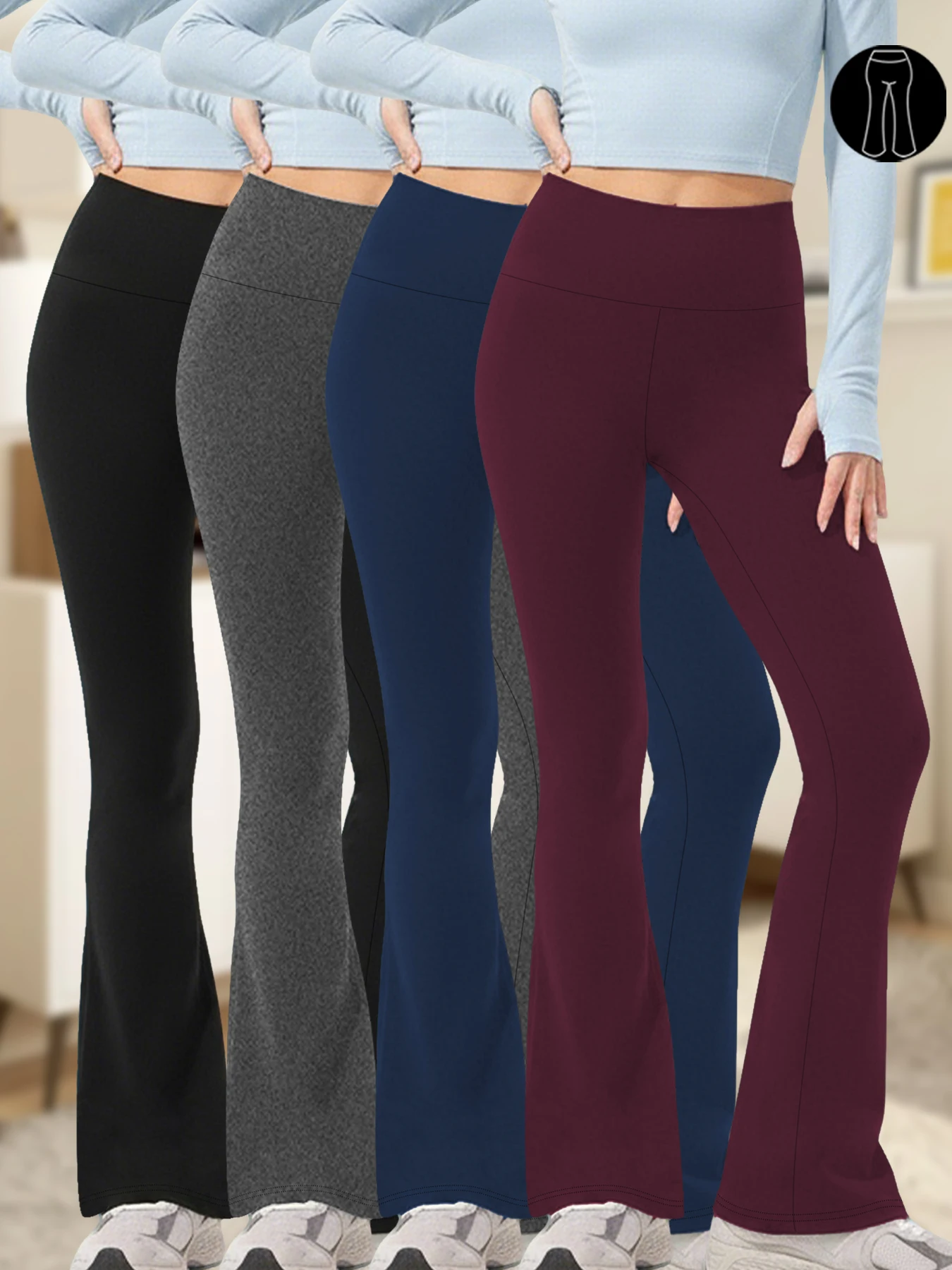 

Комплект из 4 женских супермягких расклешенных леггинсов с высокой талией, утягивающих живот, для тренировок, йоги, фитнеса, с эффектом пуш-ап, длинные леггинсы-клеш