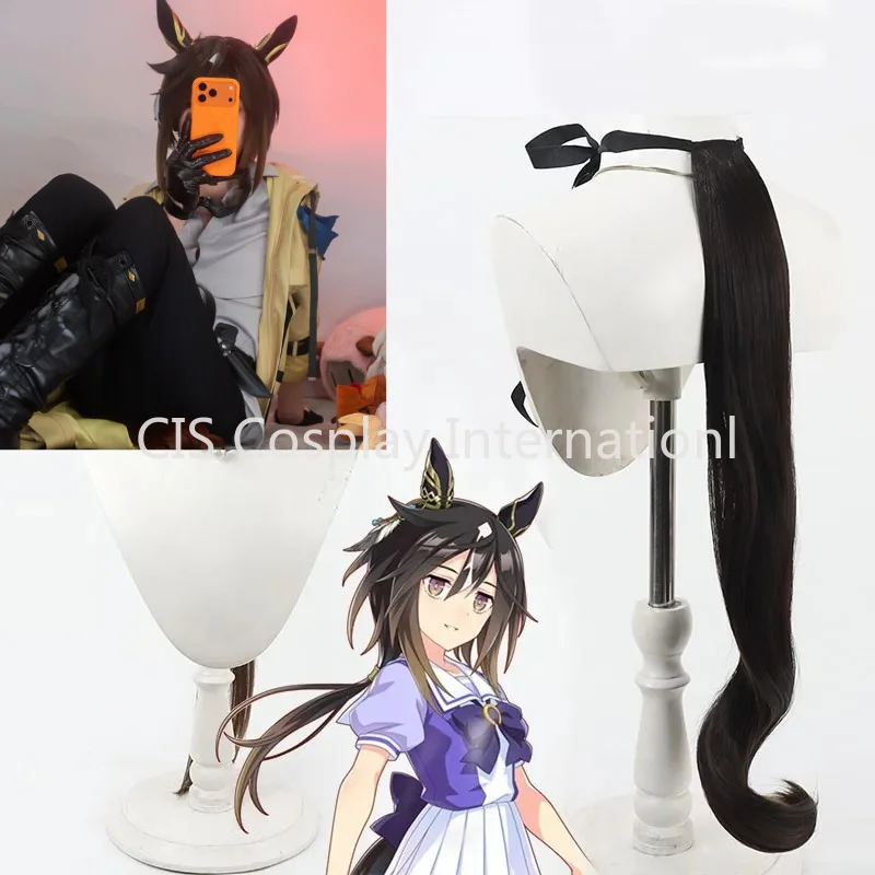CISPretty Derby Stay Gold Cosplay Wig 3D Headwear Ears Covers Women Synthetic Wig Black Ears and Tail for Halloween Party