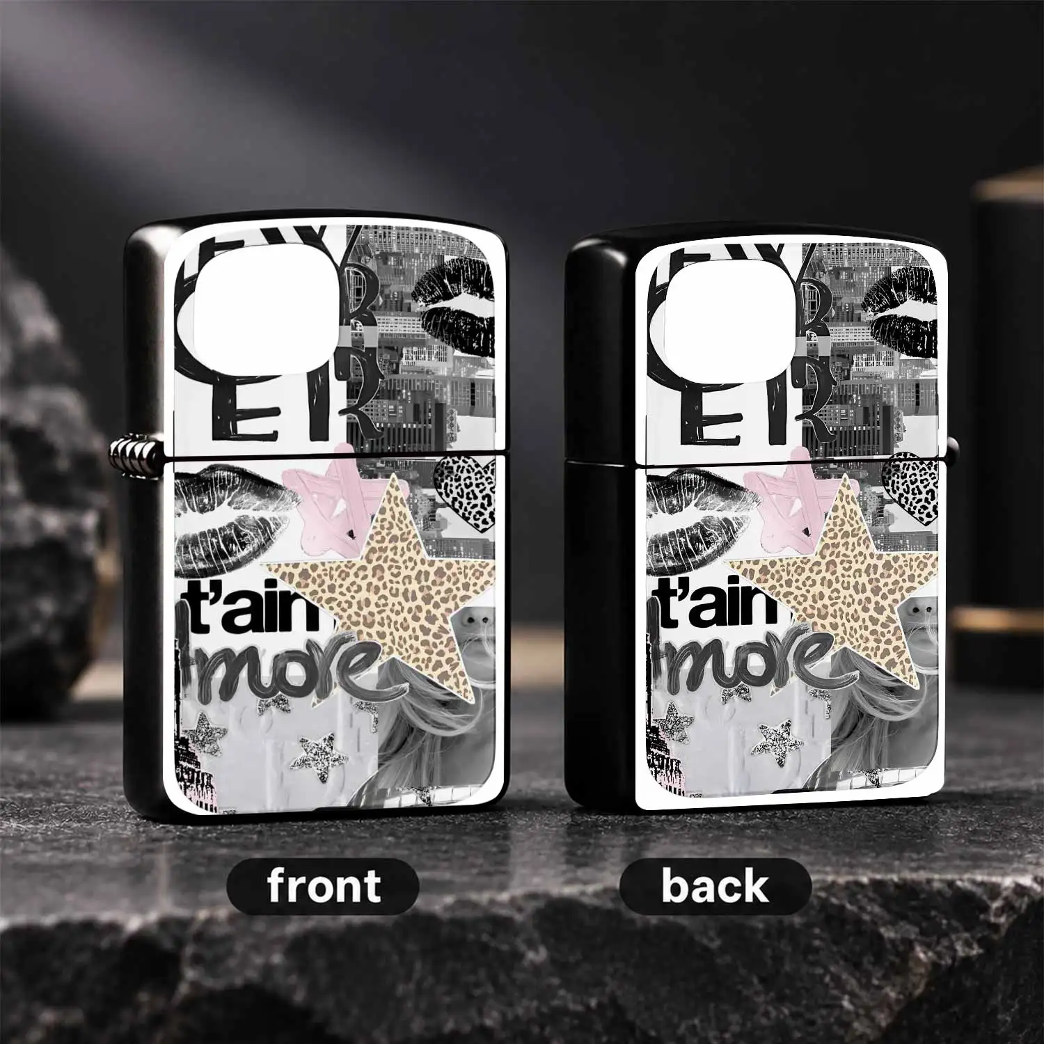 Trendy Graffiti Collage Style Lighter, Retro Urban Lip Print Leopardart Print, Fashion Vibe Portable Daily Essential, Suitable For All Scenarios, Unique Creative Exquisite Gift For Friends And People Who Love Stylish Pe A Humorous And Inter