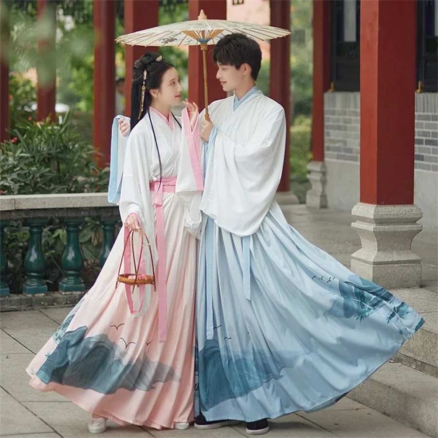 Hanfu Paare chinesische traditionelle Cosplay Kostüm Halloween Cos Kostüm Männer & Frauen alte Hanfu blau Sets