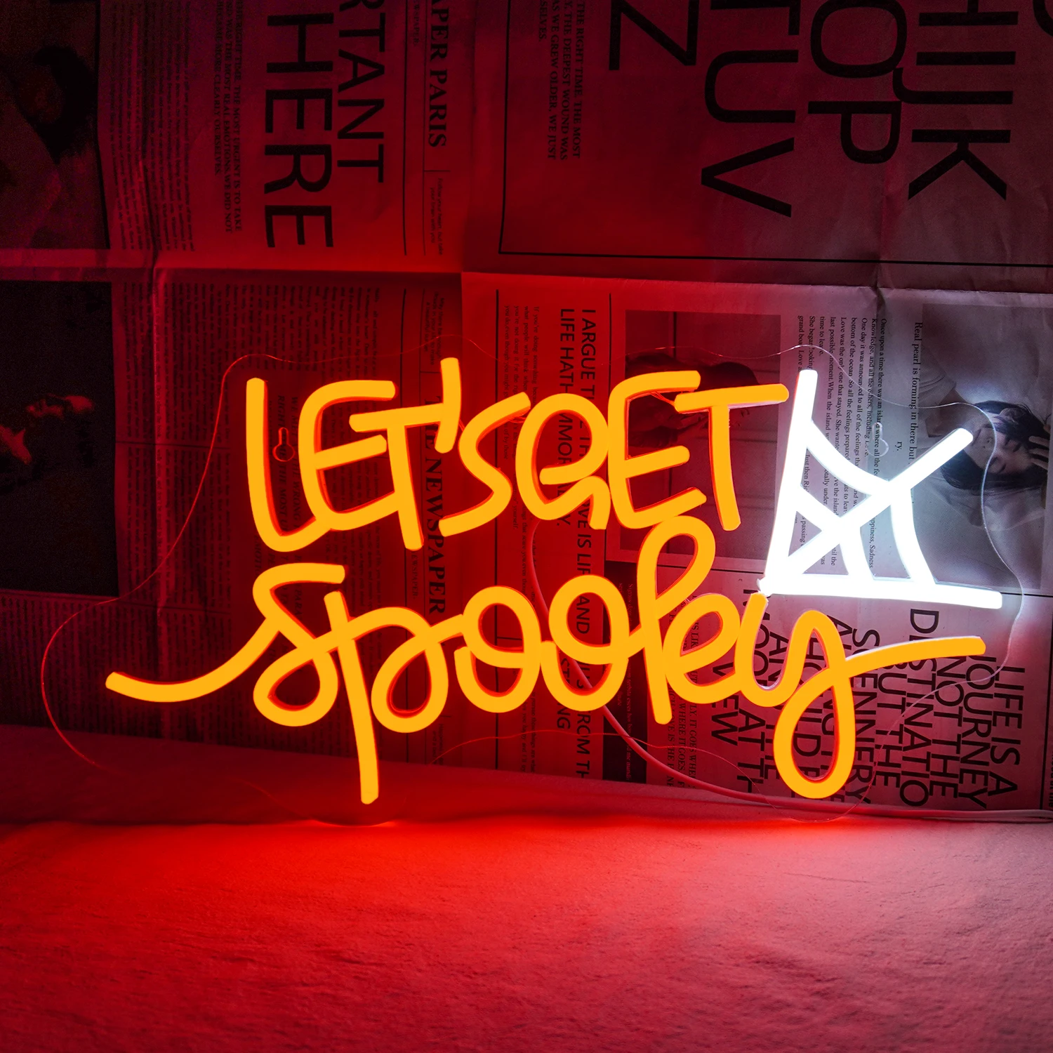 

Let's Get Spooky Neon Sign Halloween Spider Web Led Neon Light Dimmable Room Decoration For Halloween Party Living Room Decor