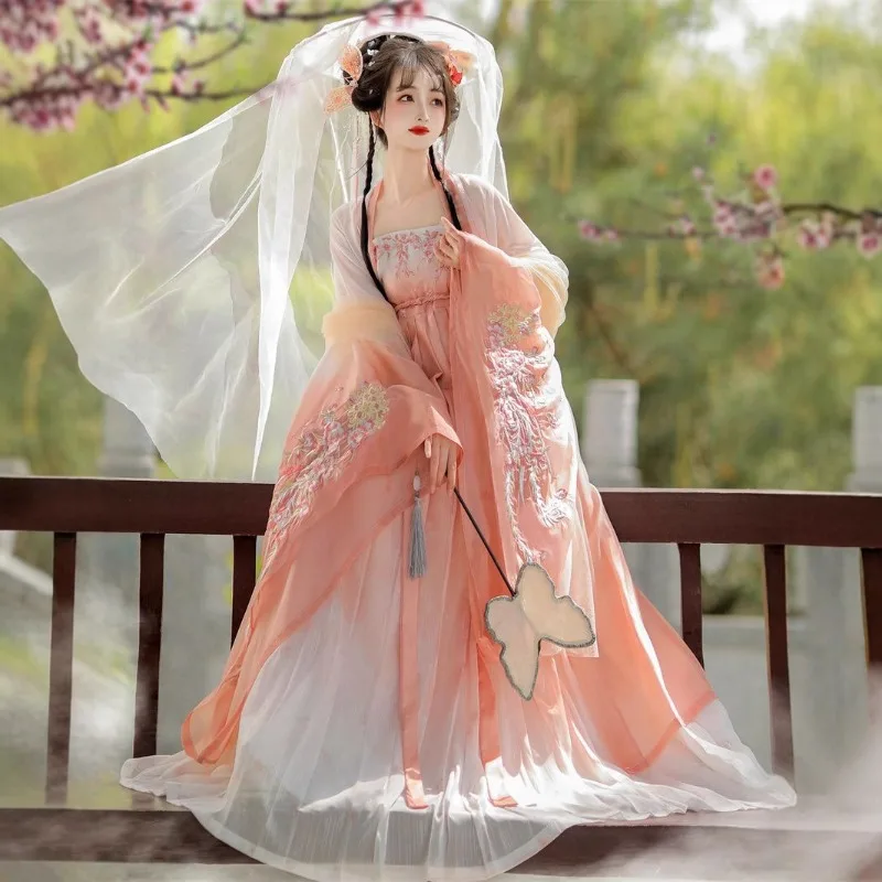 Hanfu women's 2026 new Tang-made balsam skirt with big sleeves and embroidered ancient clothing. Chest-length super fairy
