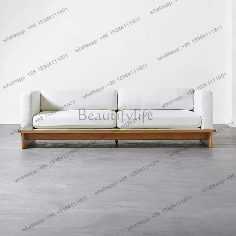 LS l Japanese solid wood sofa floor-to-ceiling small apartment removable and washable Nordic fabric sofa wabi sandy wind