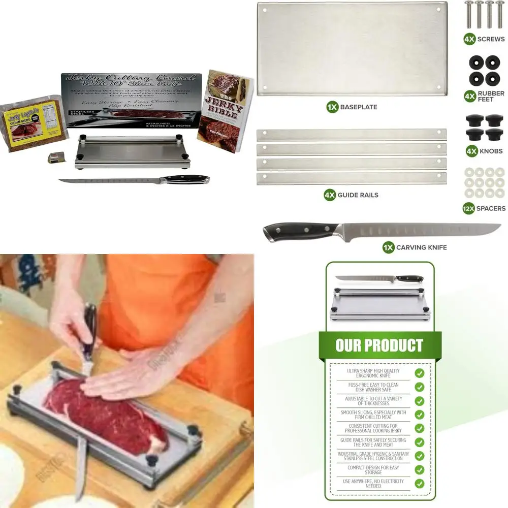 

Professional Grade Jerky Making Kit: Cutting Board, Slicing Knife, Carving Knife, 8oz Seasoning, and Complete Guide