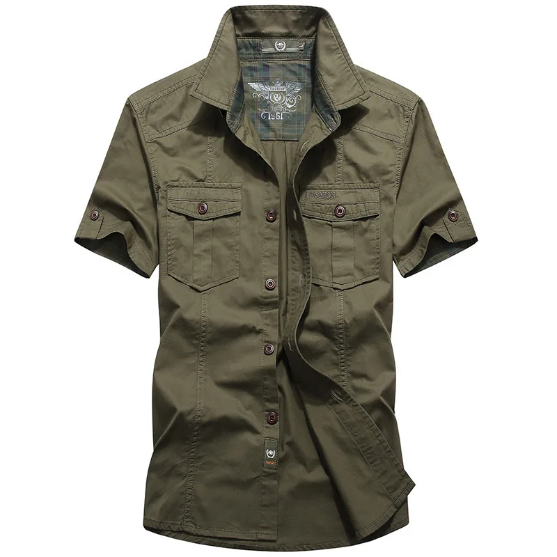 Summer Short Sleeve Shirt Men Casual Cotton Army Shirts Camisa Masculina Social Shirt Male Fashion Outwear Clothes