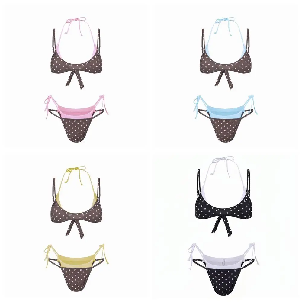 Modisches Polka-Dot-Bikini-Set mit Neckholder, tiefem V-Ausschnitt und niedriger Taille, Damen-Bademode, Patchwork, Schnürung, Damen-Badeanzüge, Strand – Detail 1