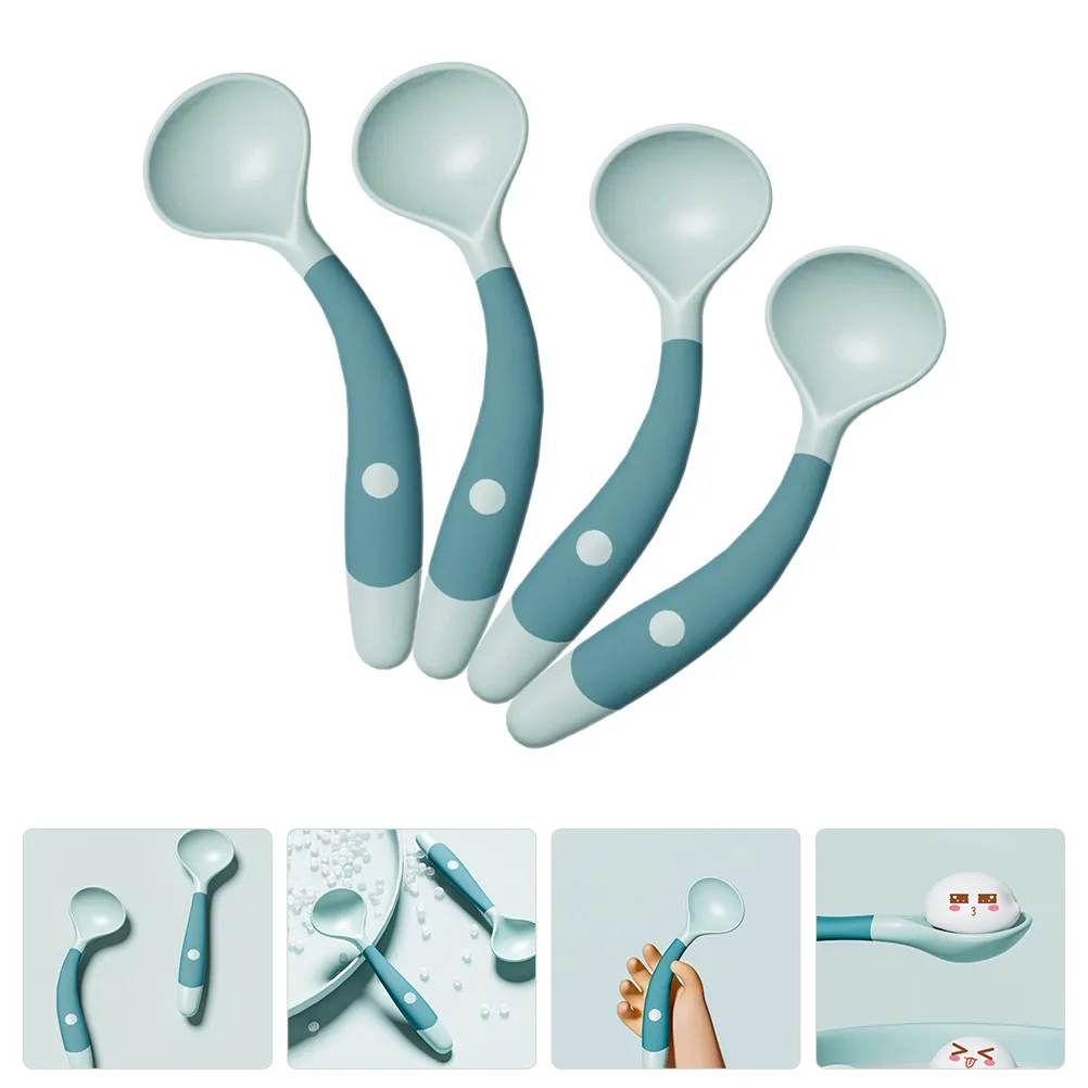 

4Pcs Baby Training Spoon for Infant Newborn Toddler PP Tpe Material Bended Handle Smooth Round Edge Learning Feeding Spoons Kids