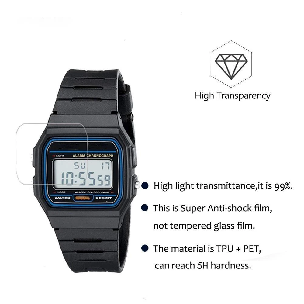 3Pcs Anti-shock Smartwatch LCD Guard Film For Casio Men\'s Classic F91W-1 W-217 F-105W Nano Explosion-proof Screen Protector