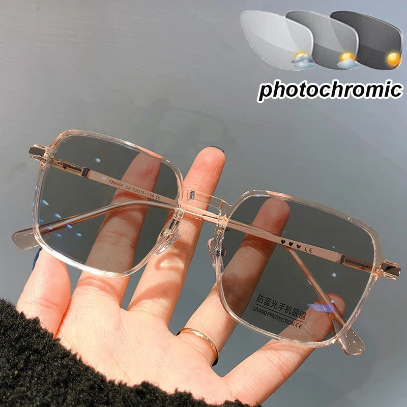 

Vintage Oversized Photochromic Myopia Glasses Unisex Flexible Outdoor Sunglasses Eyewear Women Ultralight Near Sight Eyeglasses
