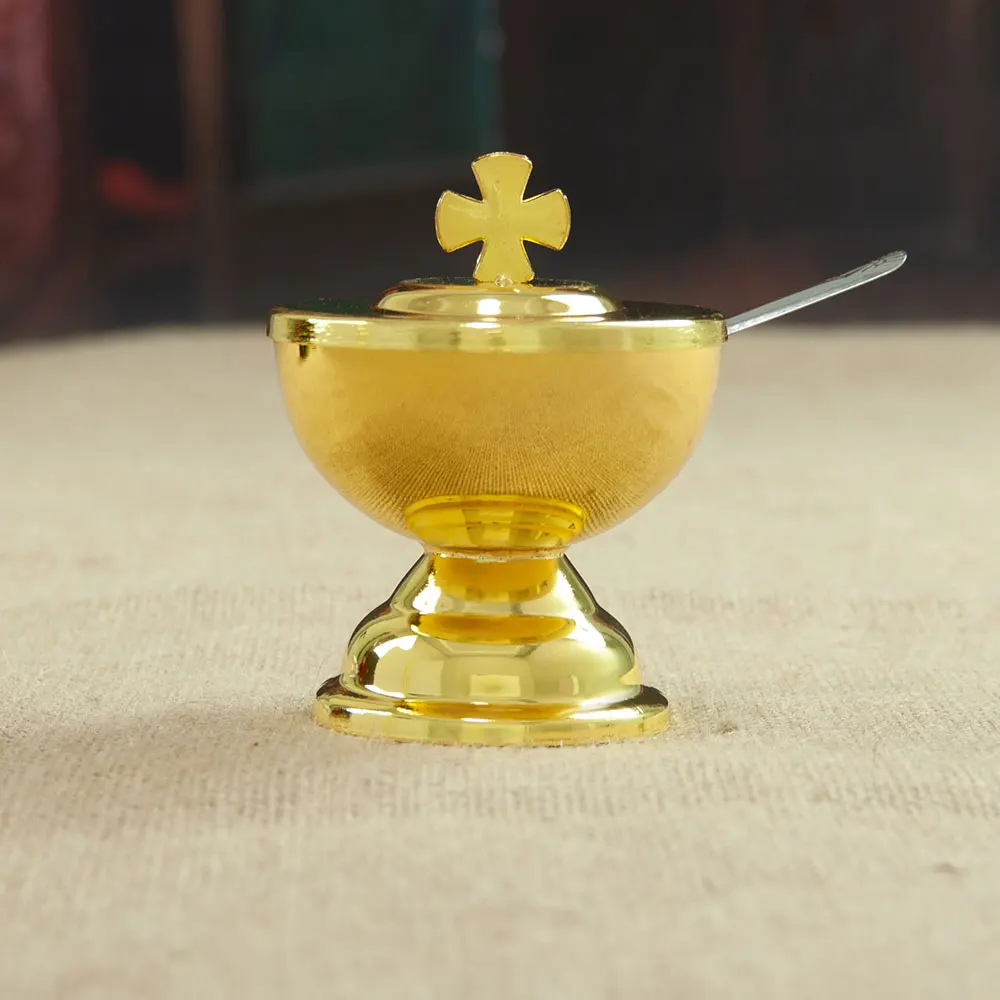 كأس التواصل الكأس المقدسة مع ملعقة سبائك الزنك تصميم الصليب الذهبي لوازم الكنيسة الشامل للاحتفالات الدينية القربان المقدس