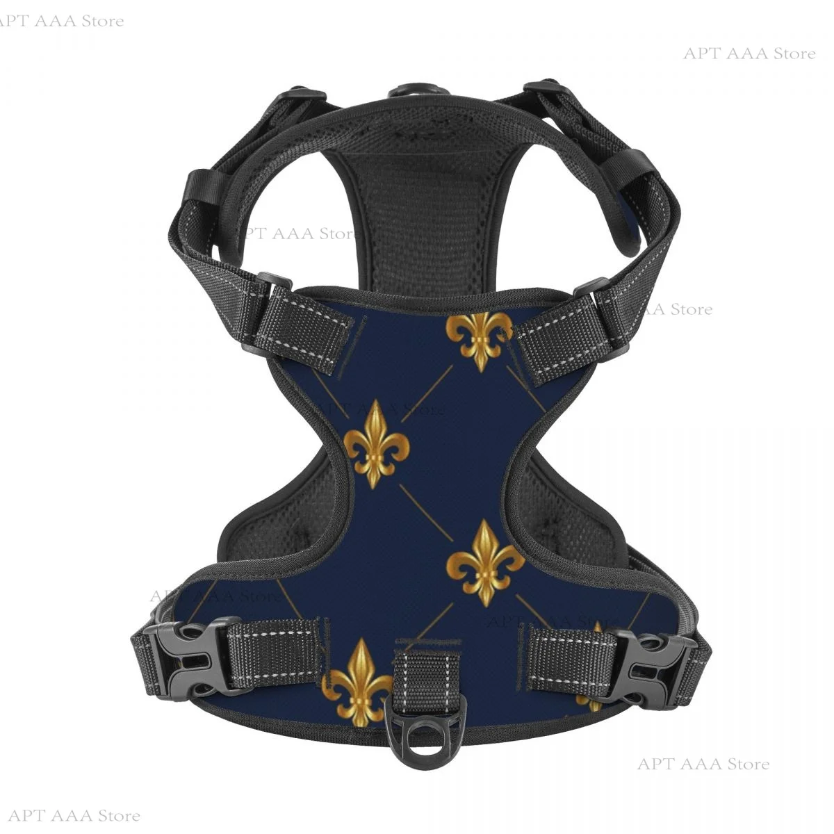 

Pet Cat Dog Harness for Dogs Adjustable Pet Harness Reflective Royal Gold Blue Grunge Fleur De Lis Service Training Easy Control