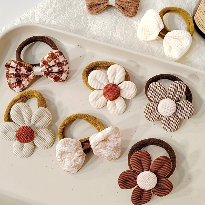 4/8PCS New Fashion Cute Sweet Flower Bow Girls Women Elastic Hair Bands Hair Ties Princess Hair Accessories Headwear