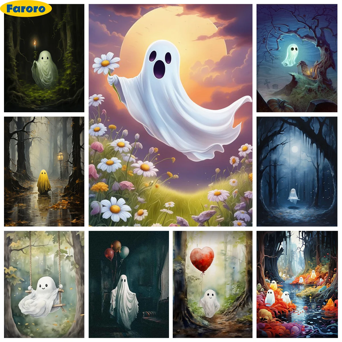 

Cute Ghost 5D Diamond Painting Kit Cartoon Spectre Baby Handmade Diamond Cross Stitch Mosaic Embroidery Home Wall Decoration