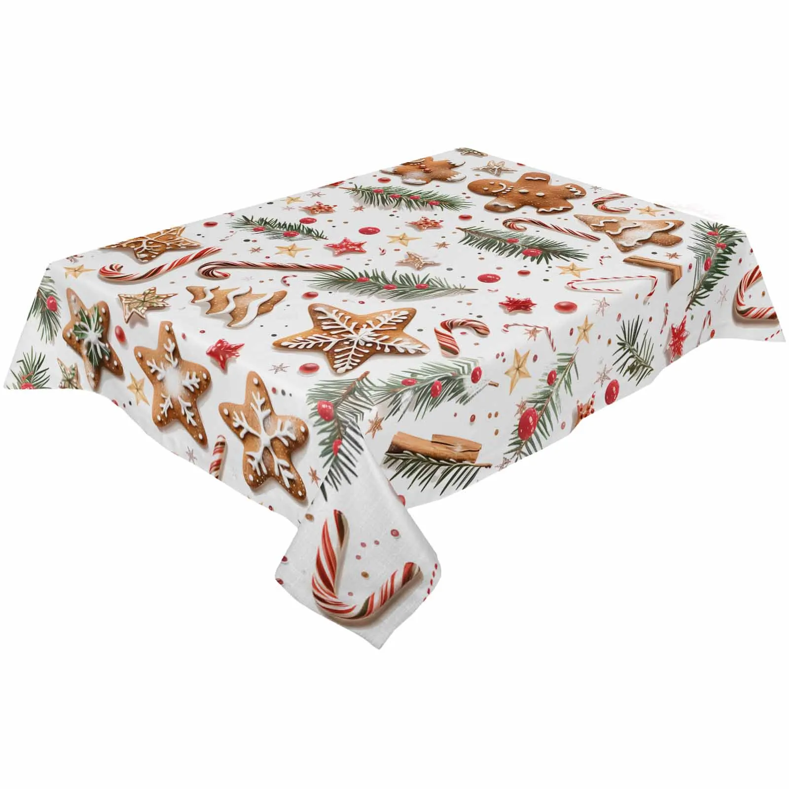 Christmas Berries Pine Needles Stars  Tablecloth Waterproof Dining Table Rectangular Round Table Cover Home Kitchen Decoration