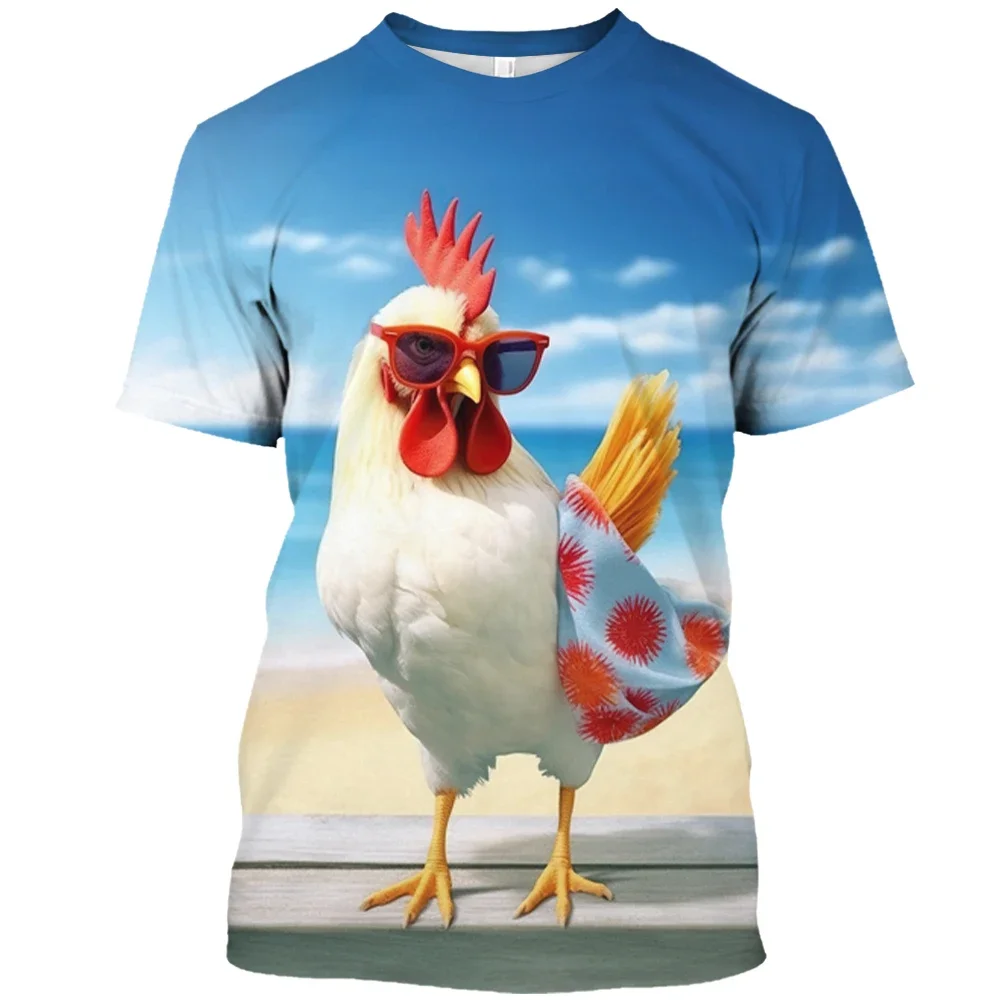 Fun Animal Chicken 3D Printed Summer Men\'s T-shirt Street Hip Hop Funny Short Sleeve Loose Casual Quality Comfortable Clothing