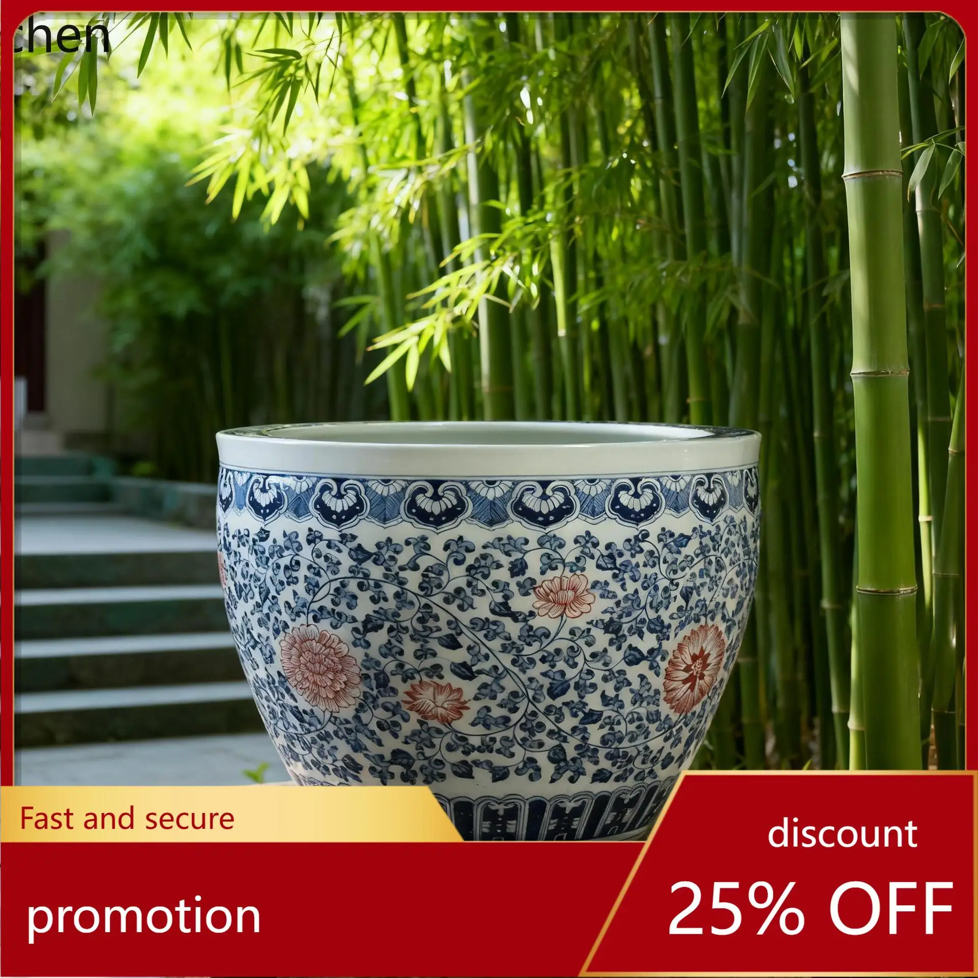 YFY  water tank  farming ceramic dragon  lotus  tank blue and white porcelain flower   outdoor