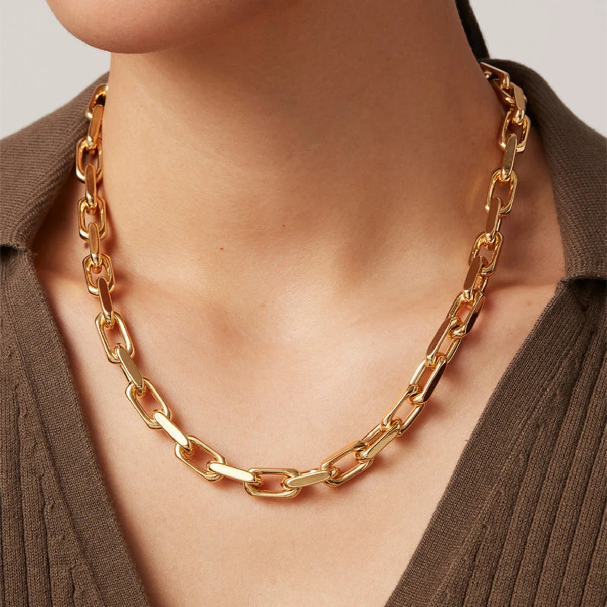 

AIKOER Minimalist 18k Gold Color Stainless Steel Thick Chain Chain Necklace Stackable Basic Necklace Women's Accessories Gift fo