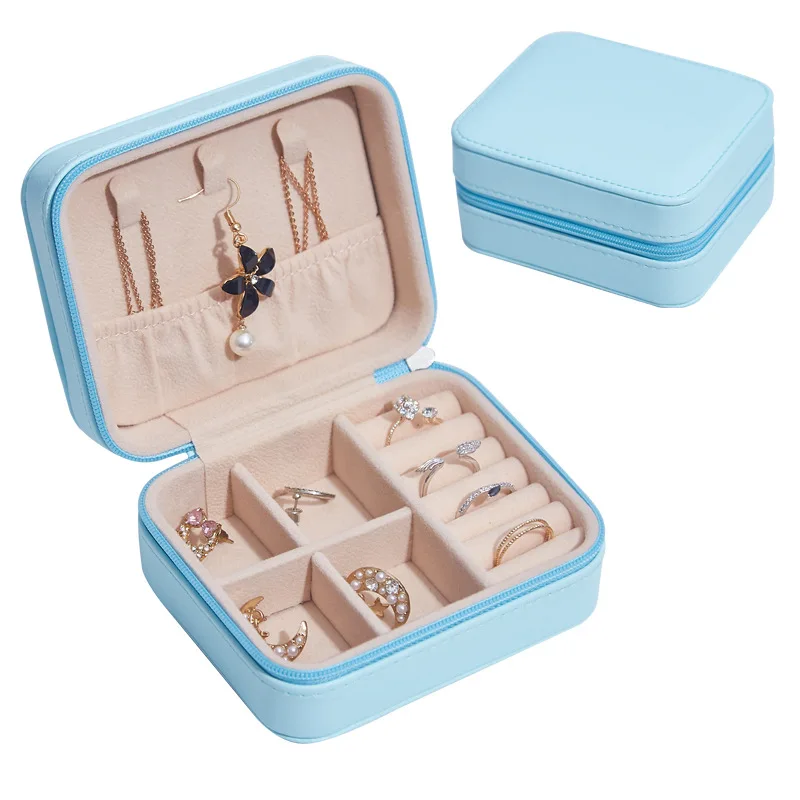 Mini Jewelry Organizer Display Travel Jewelry Zipper Case Boxes Earrings Necklace Ring Portable Jewelry Box PU Leather Storage