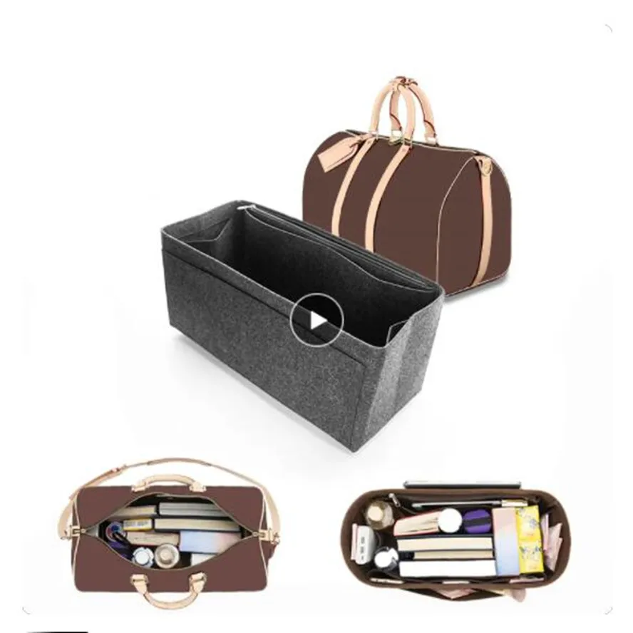 

For keepall 45 50 55 60 Insert Organizer Large Capacity Travel liner Felt Cloth Side Pull Type lined Bag Make Up Cosmetic Bag