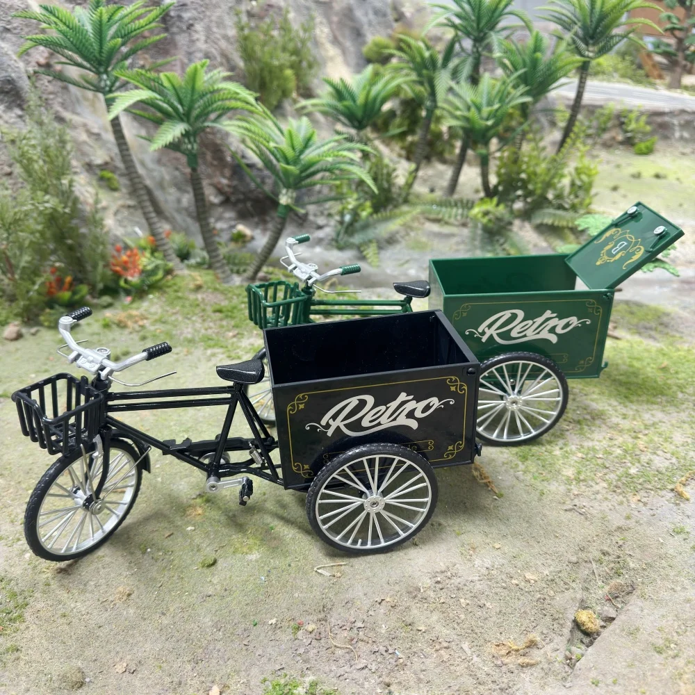 1: 10 Alloy Tricycle Model Toy, Metal Die-casting Retro Bicycle Model  Classic Simulated Freight Tricycles  Model Collection Gif