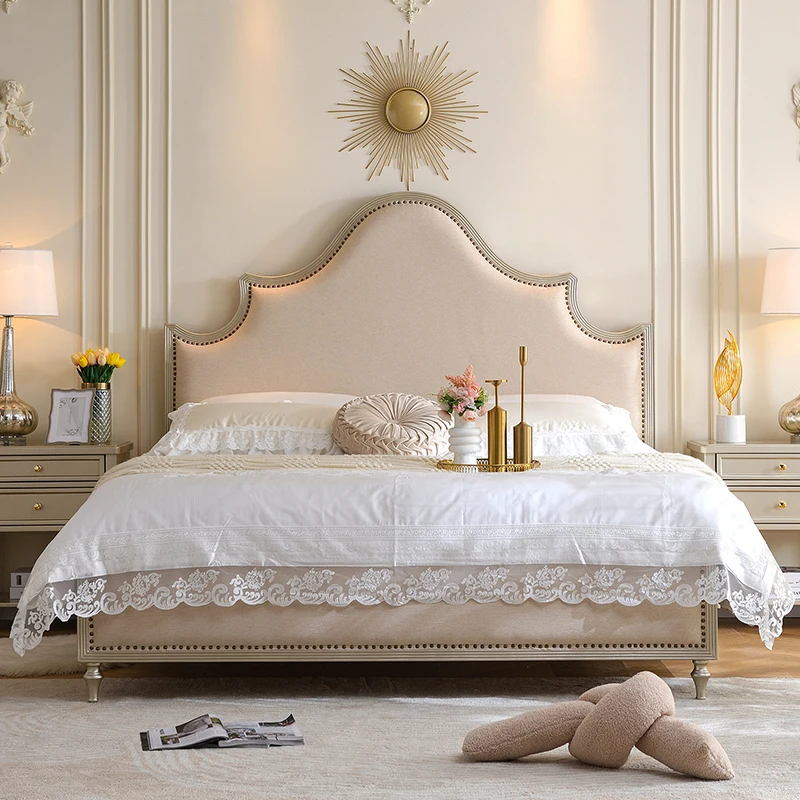 

Apartment Solid Wood Bed Light Luxury High American Style Twin Confortable Bed Design Wedding Master Bedroom Lit Furniture Home
