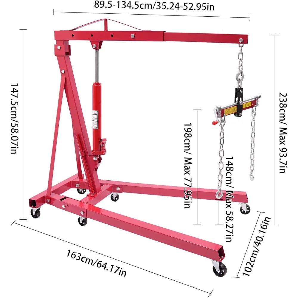 Hydraulic Engine Hoist with Lever 2 Ton Cherry Picker Engine Hoist Shop Crane Foldable Engine Hoist and Crane Leveler