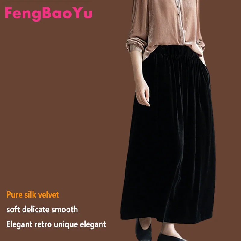 

Fengbaoyu Natural Silk Velvet Women's Half-Dress Elegant and Simple A-Line Half-Dress with Loose and Large Fit Comfortable