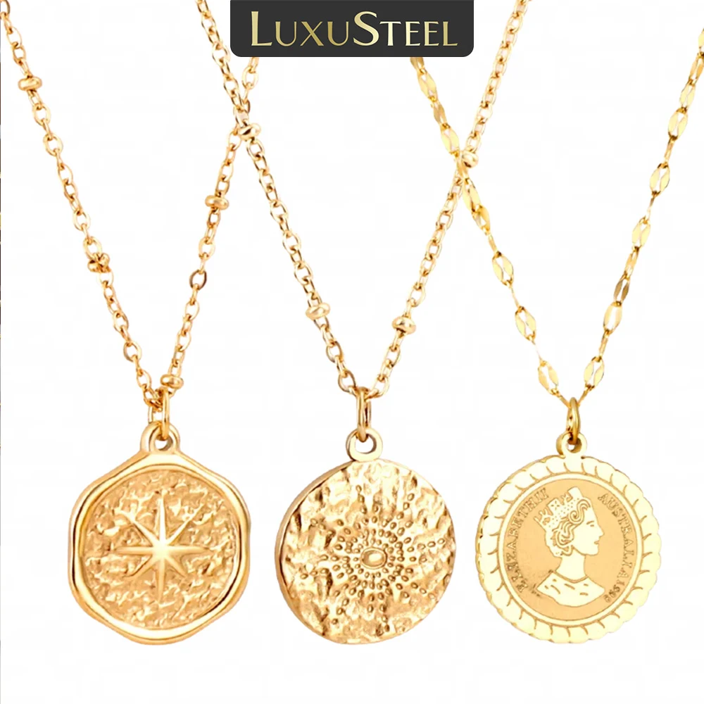 LUXUSTEEL Lucky Star Virgin Mary Men Stainless Steel Necklace Religious Style Women\'s Prayer Amulet Jewelry Arabic Classic Gift