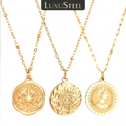 LUXUSTEEL Lucky Star Virgin Mary Men Stainless Steel Necklace Religious Style Women's Prayer Amulet Jewelry Arabic Classic Gift