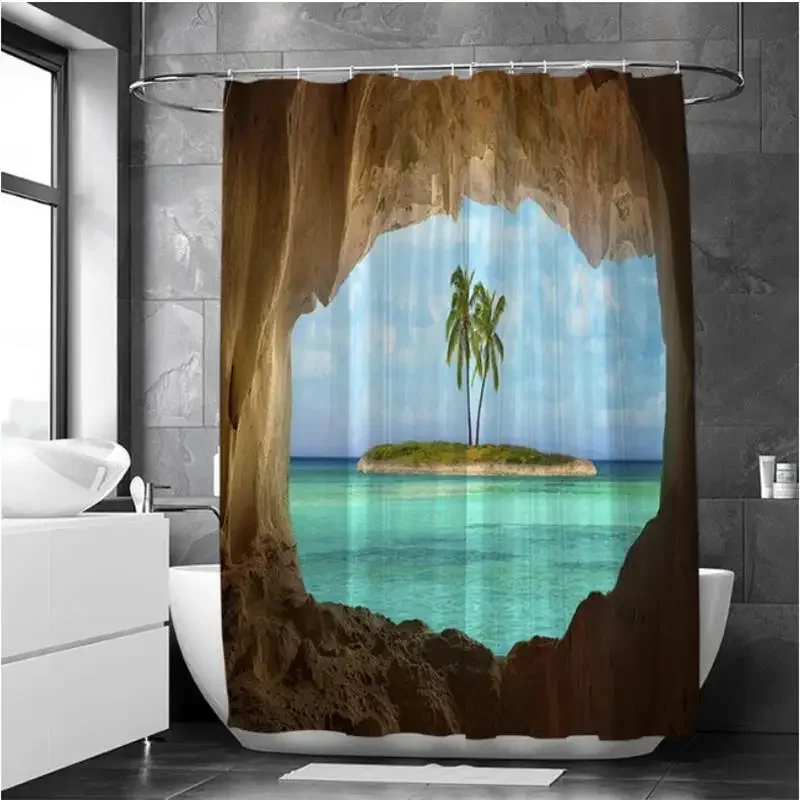 Marine Life Animal Shower Curtains Dolphin Starfish Sea Turtle Bird Beach Ocean Nature Landscape Wall Hanging Bathroom Decor Set